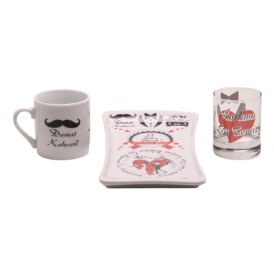 Bräutigam Kaffee-Set aus Porzellan mit lustigen Sprüchen - 1