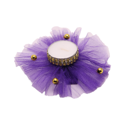 Handkerzen für Brautjungfern mit Tüll-Bommel - Lila - 12 Stück - 0