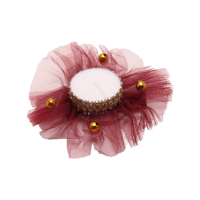 Handkerzen für Brautjungfern mit Tüll-Bommel – Bordeaux - 12 Stück - 0