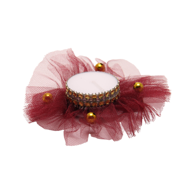 Handkerzen für Brautjungfern mit Tüll-Bommel – Bordeaux - 12 Stück - 1