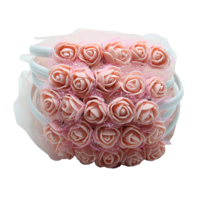 Brautjungfern Haarreifen Weiß mit rosa Tüll und rosa Blumen - 5 St. - 1