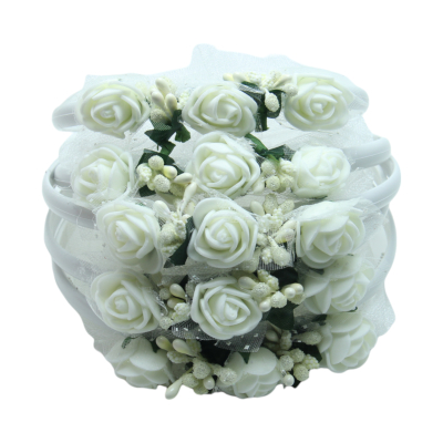 Brautjungfern Haarreifen Weiß mit weißem Tüll und weißen Blumen - 5 St. - 1