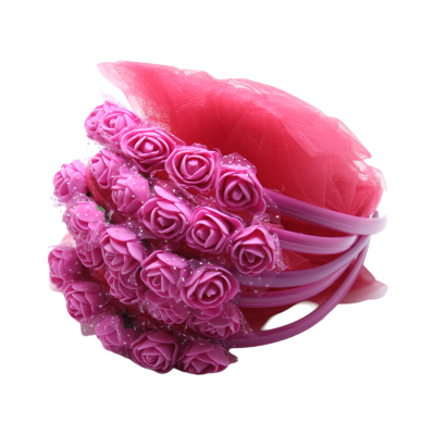 Brautjungfern Haarreifen Pink mit rotem Tüll und pinken Blumen - 5 St. - 0