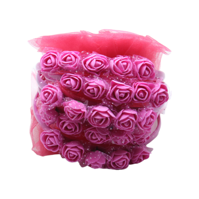 Brautjungfern Haarreifen Pink mit rotem Tüll und pinken Blumen - 5 St. - 1