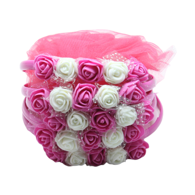 Brautjungfern Haarreifen Pink mit rotem Tüll und Rosa/Weiß Blumen - 5 St. - 1