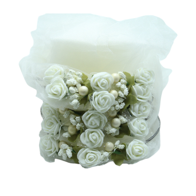 Brautjungfern Haarreifen Metallbügel mit weißem Tüll, weißem Gesteck und weißen Blumen - 5 St. - 1