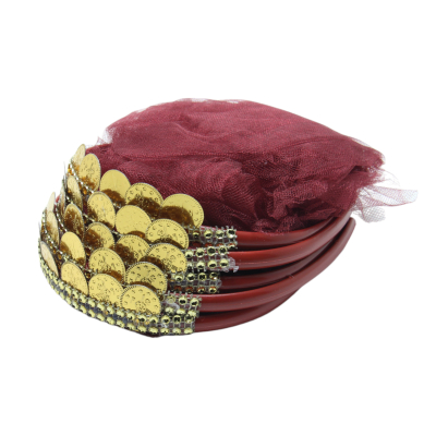 Brautjungfern Haarreif Bordeauxrot mit bordeauxrotem Tüll goldenen Münzen - 5 St. - 0