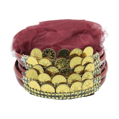 Brautjungfern Haarreif Bordeauxrot mit bordeauxrotem Tüll goldenen Münzen - 5 St. - 1