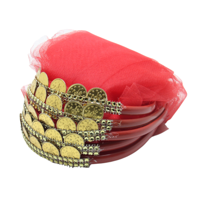 Brautjungfern Haarreif Rot mit rotem Tüll goldenen Münzen - 5 St. - 0