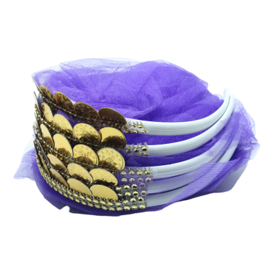 Brautjungfern Haarreif Weiß mit lila Tüll goldenen Münzen - 5 St. - 0