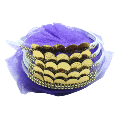 Brautjungfern Haarreif Weiß mit lila Tüll goldenen Münzen - 5 St. - 1