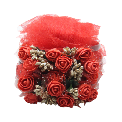 Brautjungfern Haarreifen Bordeaux mit rotem Tüll, goldenem Gesteck und roten Blumen - 5 St. - 1