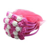 Brautjungfern Haarreifen Pink mit rotem Tüll und Rosa/Weiß Blumen - 5 St.