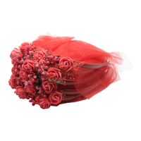 Brautjungfern Haarreifen Bordeaux mit rotem Tüll, rotem Gesteck und roten Blumen - 5 St.