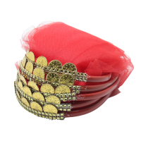 Brautjungfern Haarreif Rot mit rotem Tüll goldenen Münzen - 5 St.